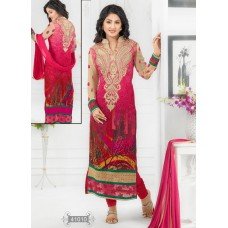 Pink HEENA KHAN GEORGETTE LONG LENGTH PARTY WEAR DESIGNER SUIT